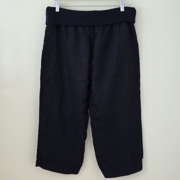 Lauren Vidal Capri Pants Women XXXL Black Pull On Foldable Elastic Waist Linen - Picture 14 of 14